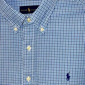 Ralph Lauren Men’s XL blue checked blue pony button down long sleeve shirt